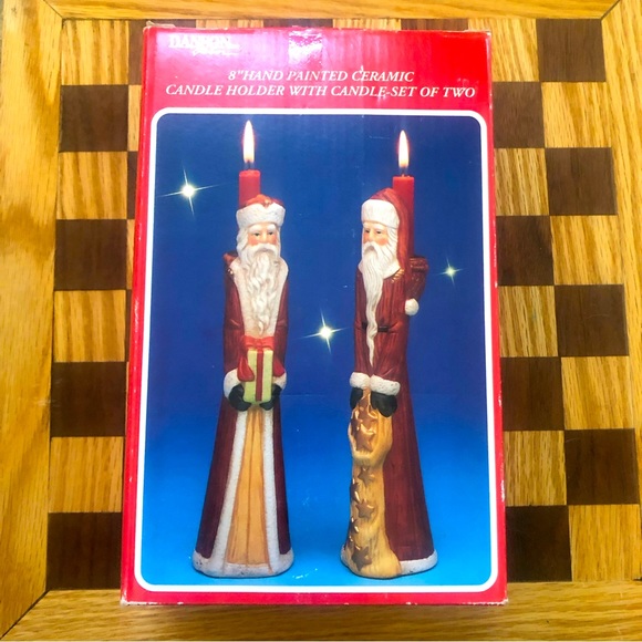 Hand Painted set of 2qty -8” Ceramic Santa Candle holders - lovely little detail - Picture 13 of 16